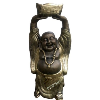 Glücklicher Buddha mit Schale über dem Kopf