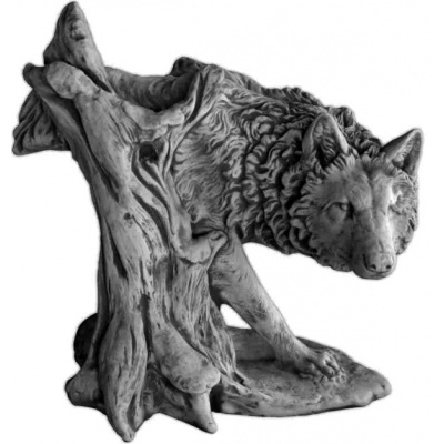 Wolf am Baumstamm