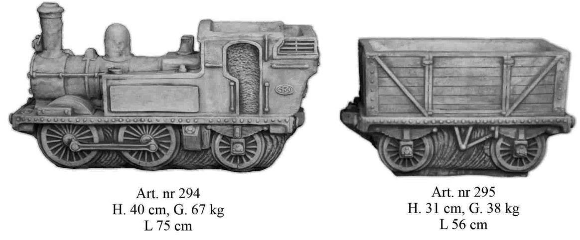 Lokomotive mit Waggon als Blumenvasen Komplet